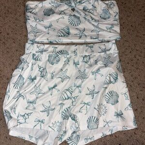 SHEIN White and Blue Strapless outfit